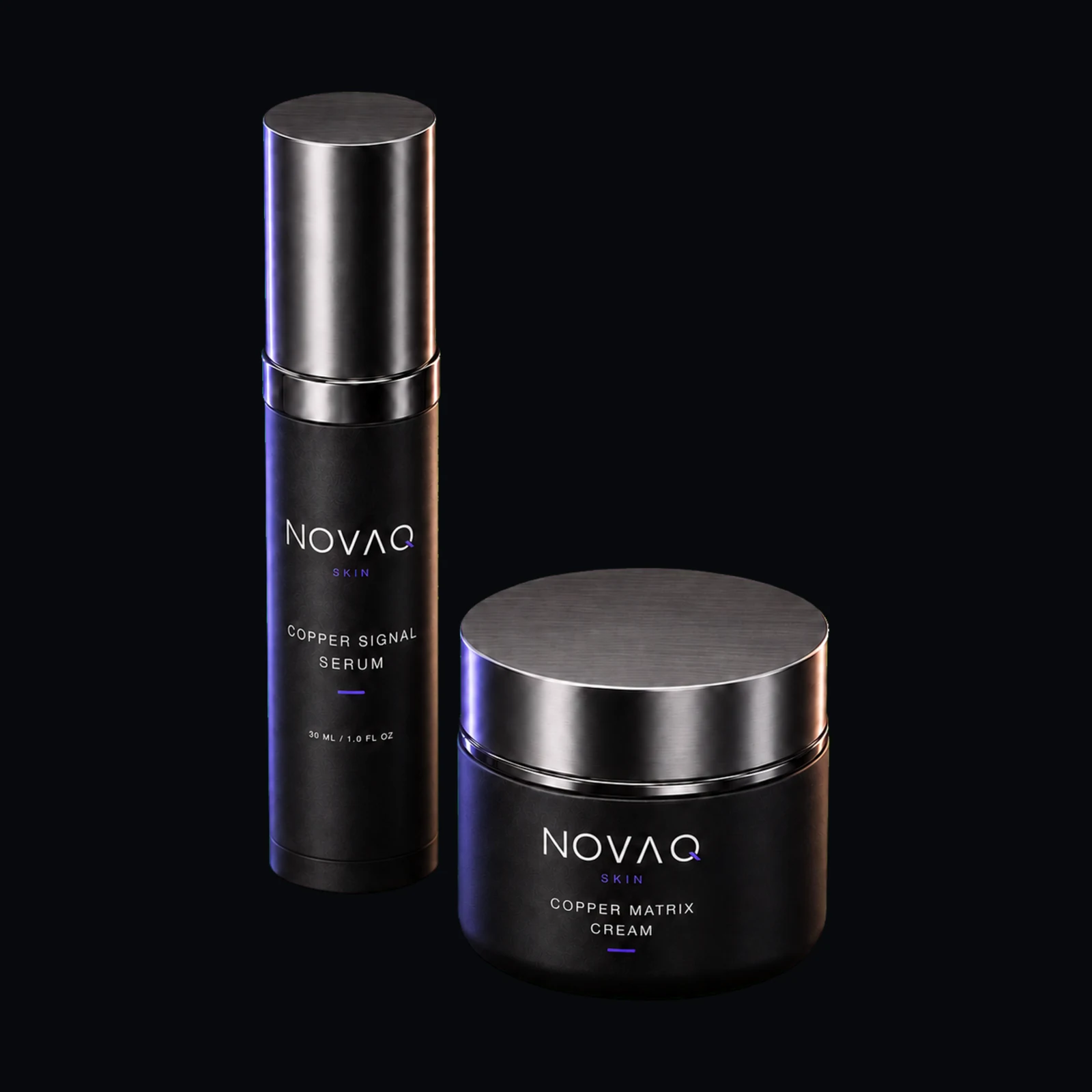NOVAQ Skin Copper Foundation Duo, Carbon edition, three-quarter view.